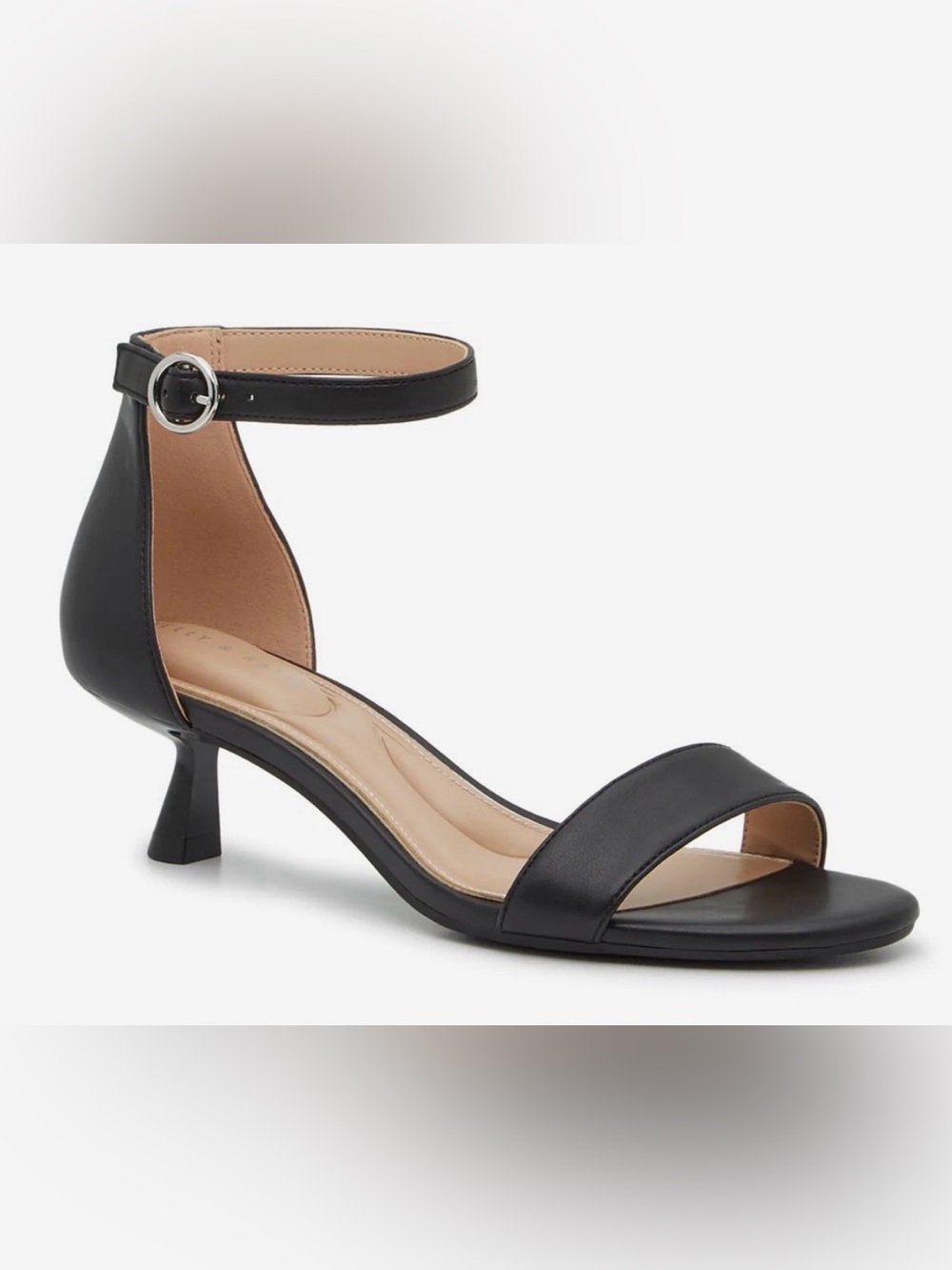 Kelly & Katie Magena Black Kitten Heel Leather Sandals 8W NEW WITHOUT BOX